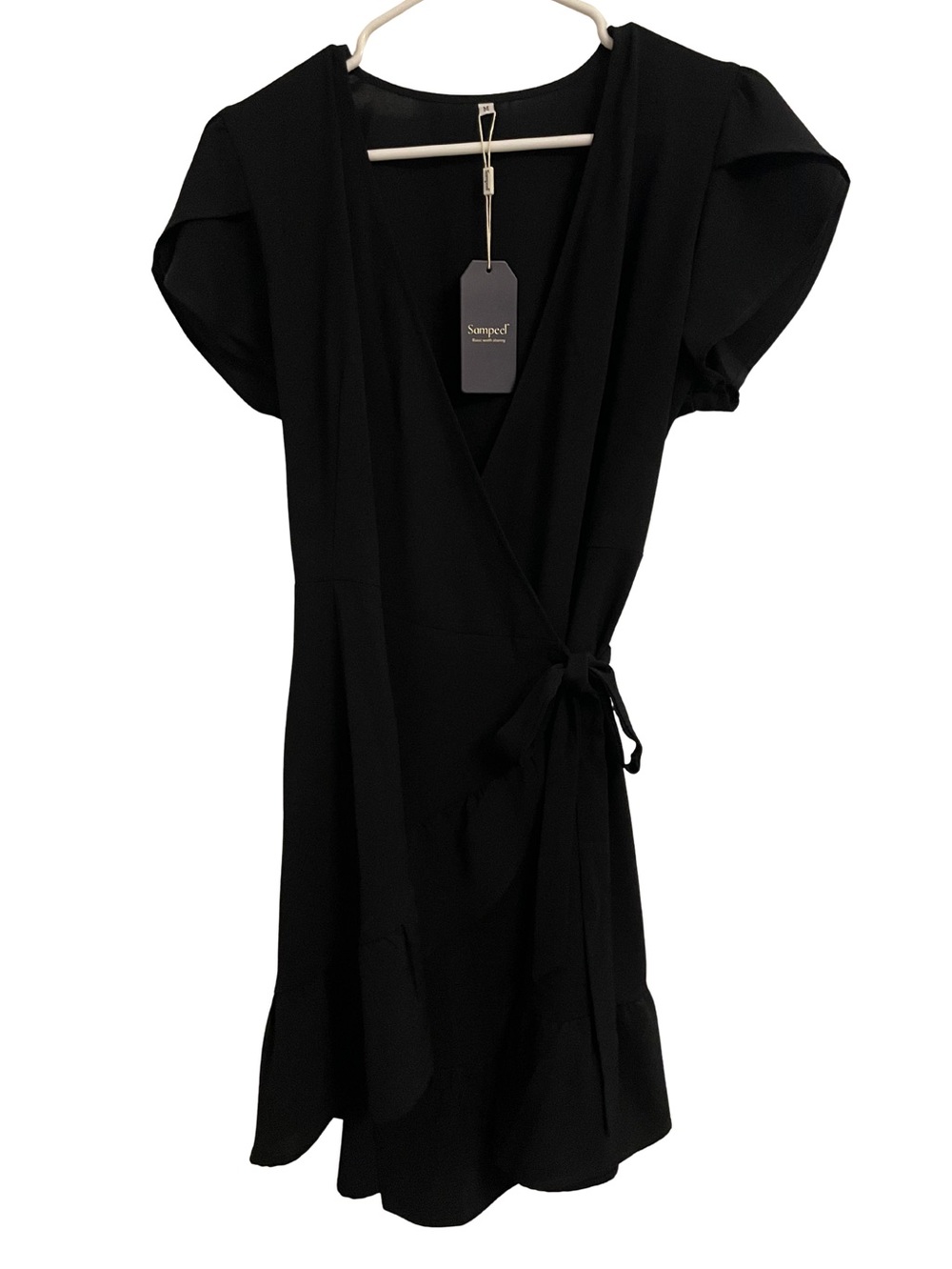 Wrapped Flowy V-Neck Black Dress